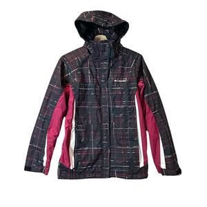 Columbia Black Maroon Plaid Shell Parka Jacket Rain Coat Waterproof S Small